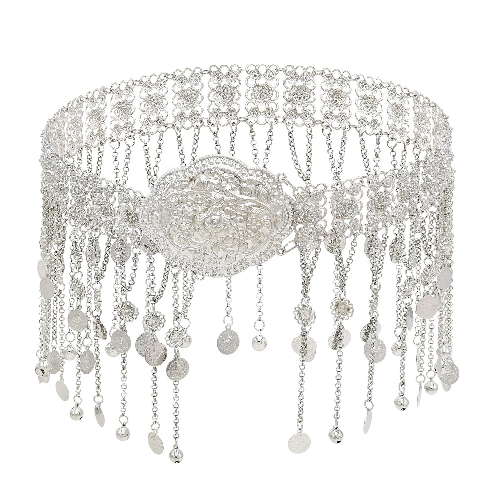 Vintage Oxidized Silver Color Metal Belly Chains for Women Ethnic Coin Long Tassel Dance Dress Waist Body Chain Gypsy Indian 250107