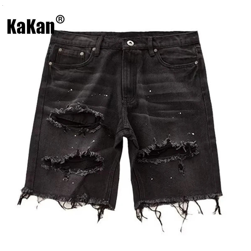 Kakan Summer Distressed Denim Shorts for Men Korean Youth Slim Fitting Small Leg Quarter Pants Jeans K58DK322 250106