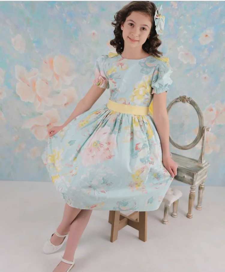 0-12Y Baby Girl Summer Rose Floral Blue Turkish Vintage Lolita Princess Ball Gown Dress for Birthday Holiday Casual EidXJ250108