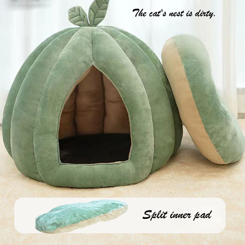 Round pumpkin cat house, all-season pet supplies, enclosed and thickened warm dog house, cat house, factory wholesale