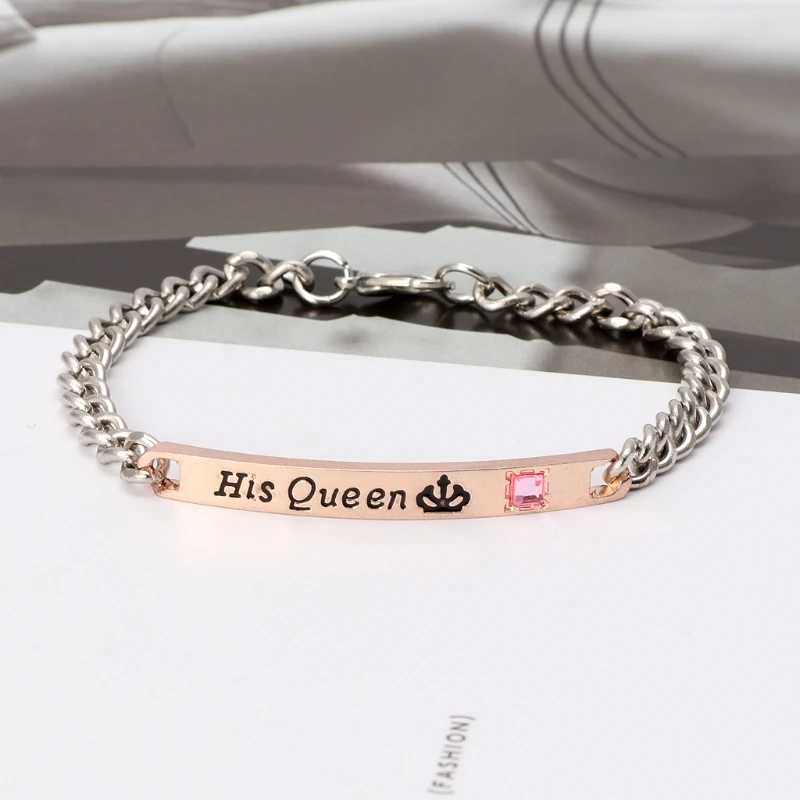 2pcs Fashion Couple Bracelets His Queen Her King Pendant Stainl Steel Bracelets Surprise for Boyfriend GirlfriendXJ250109
