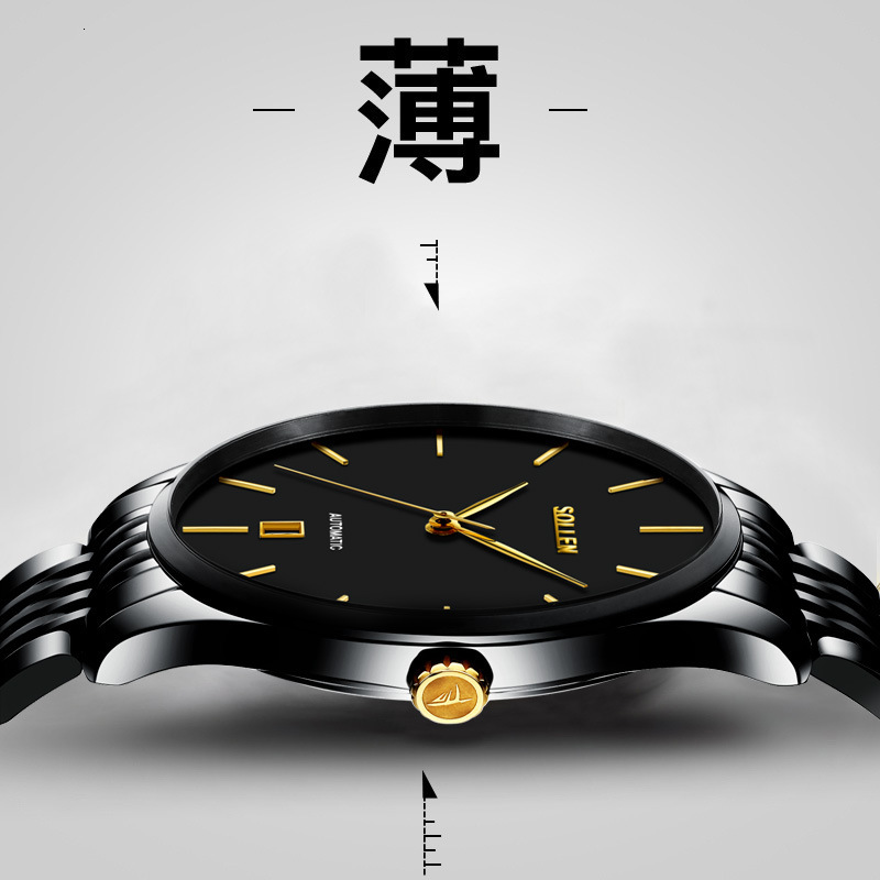 Men's Automatic Mechanical Watch with Date Display and Stainless Steel Band