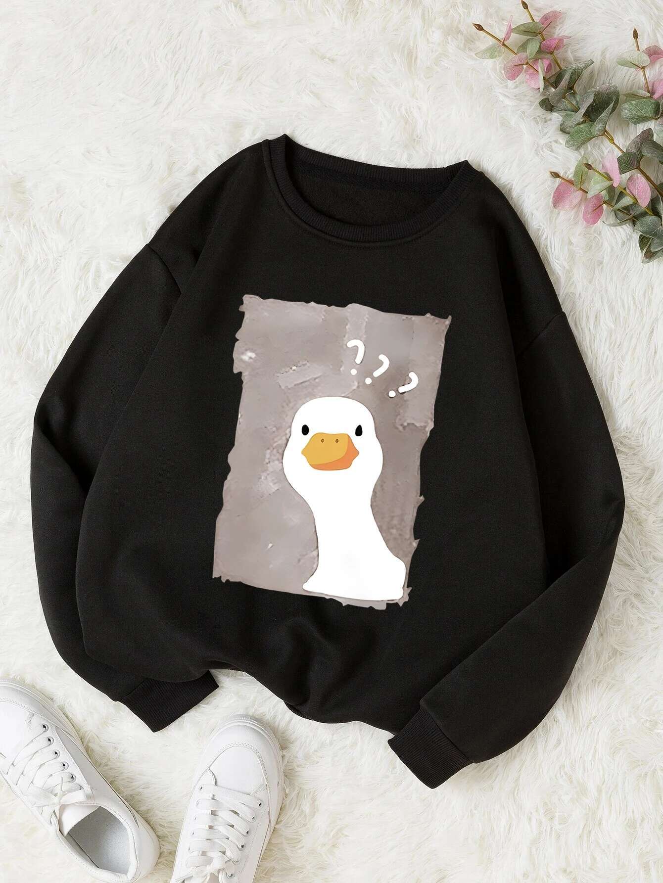 Women's Printed Warm Round Neck Loose Fitting Pullover With Long Sleeves And V-shaped Fashion Designer Sportswear