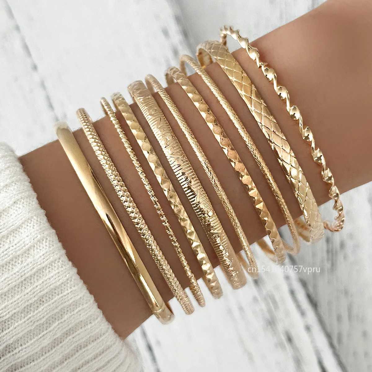 12pcs Punk Chain Bracelets Set for Women Miami Boho Thick Gold Color Charm Bracelets Bangles Fashion JewelryXJ250109