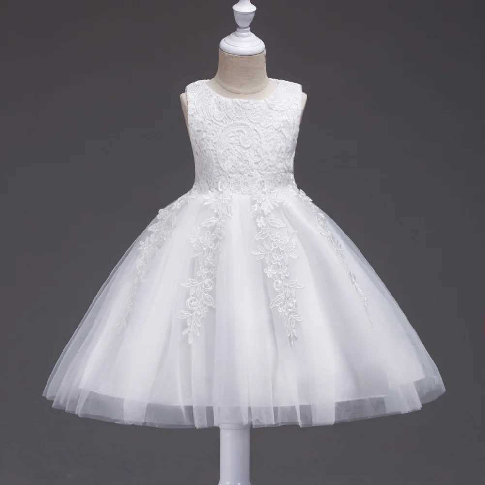 2023 2-8 Yrs Flower Girls Dress Lace Embroidered Sleeveless Princess Pageant Gown Girls Lace Applique Floral DressesXJ250108