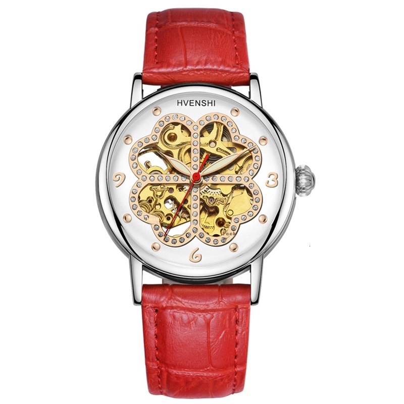 Elegant Automatic Mechanical Watch for Women with Luminous Diamond-Encrusted Clover Dial