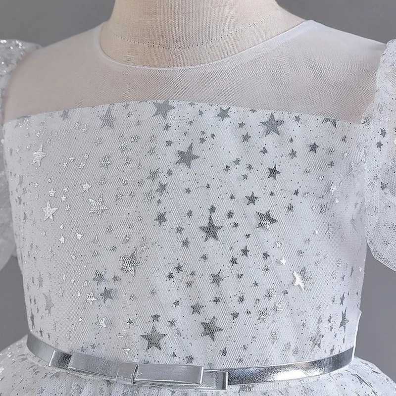 Fashion Solid Color Girls Sequin Dress Lace Mesh Short Sleeve Kids Girl Evening Gown Summer Girls Par Dresses 4-10 YearsXJ250108