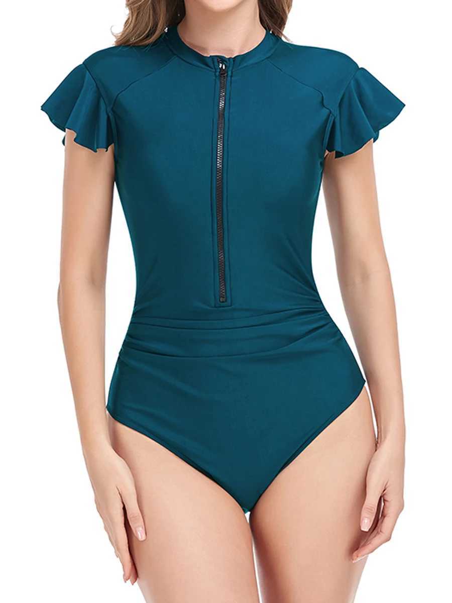 Zipper Sev Swimsuit 2023 Women One Piece Ruff Swimwear Sexy Bodysuit Bathers Bathing Swimming Suit Sports BeachwearXJ240108