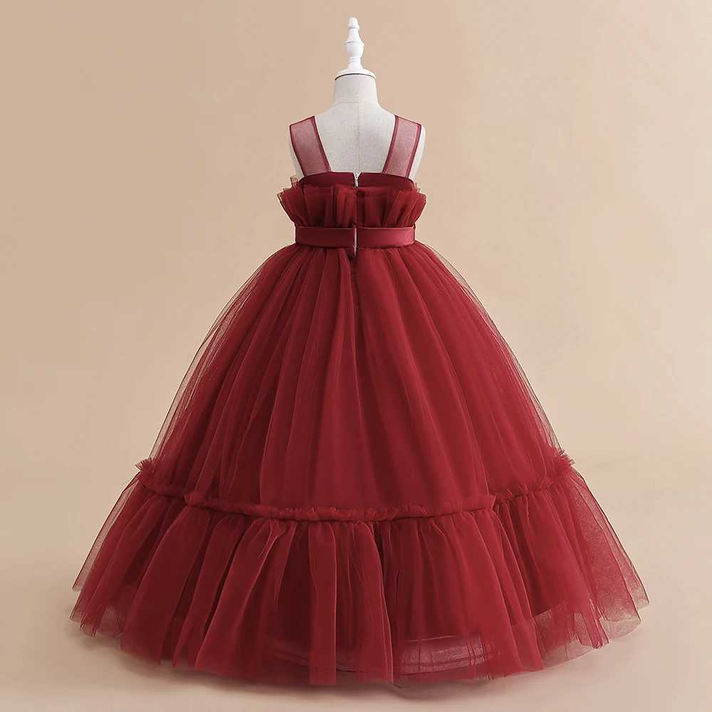 Formal Lace Bridesmaid Evening Dresses For Girls Costume Elegant Tulle Bow Par Princess Dress Girl Wedding Prom Gown VestidosXJ250108