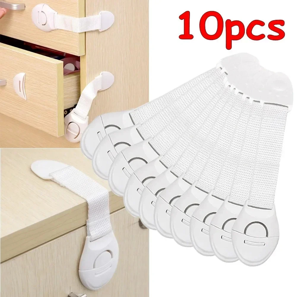 110pcs Child Safety Cabinet Lock Kids Baby Drawer Door Cupboard Toilet Locks Plastic Security Protector Straps 241230