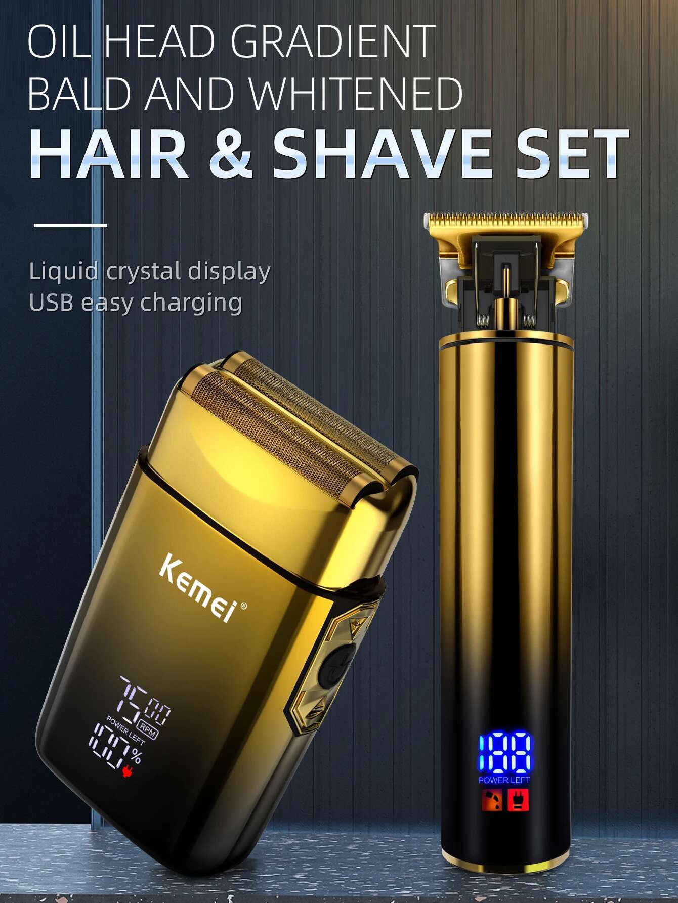 2-in-1 Electric Hair Set Men's Foil Shaver Professional Razor Barber Haircut Kit Beard Trimmer with LCD Display