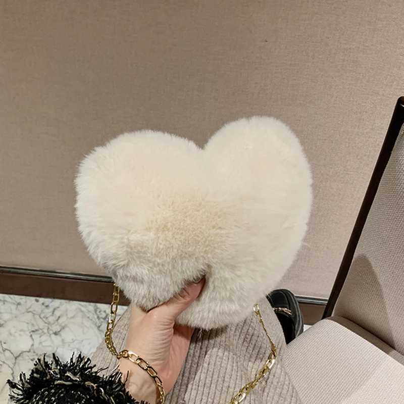 Heart Shaped Fluffy Shoulder Bag Fi Chain Crossbody Bag Plush Handbag Cute Zipper Purse For Valentines DayXJ250108