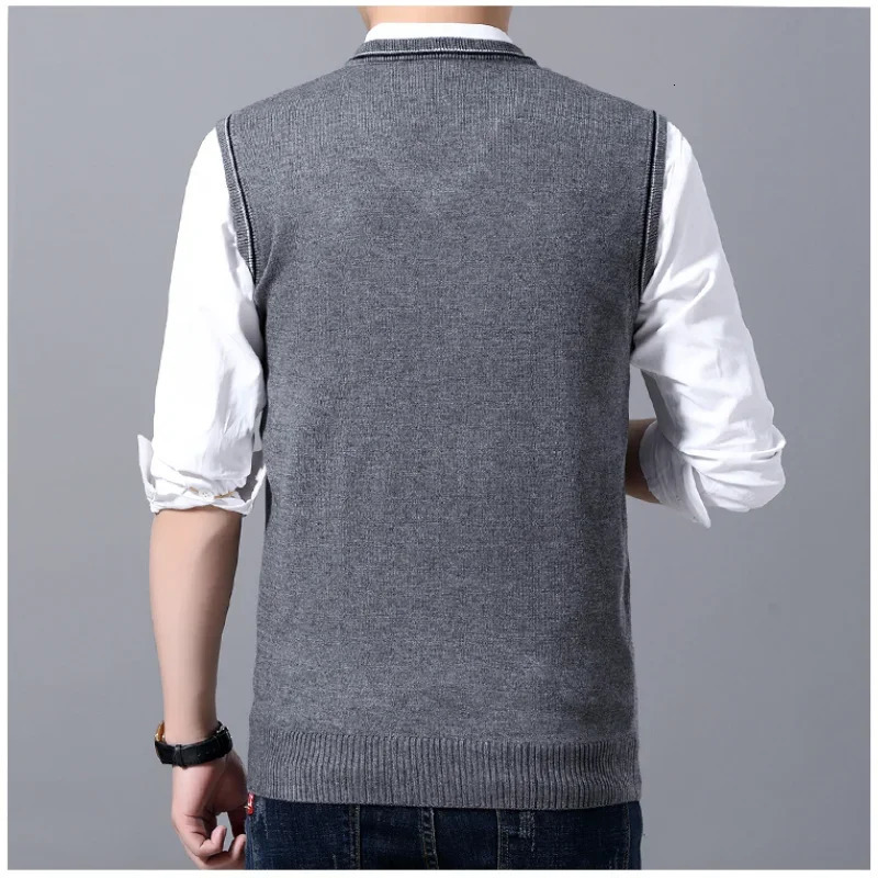 Mens Knitwear Vest Sweater Vneck Pullover Sleeveless Top Wool Knitted VestSchool Uniform 250107