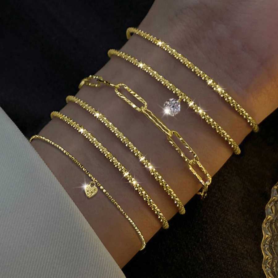 6Pcs 925 Sterling Silver Rhinestone Bracelets for Women Girls Luxury Korean Sparkling Starry Sky Charm Bracelets Party JewelryXJ250109