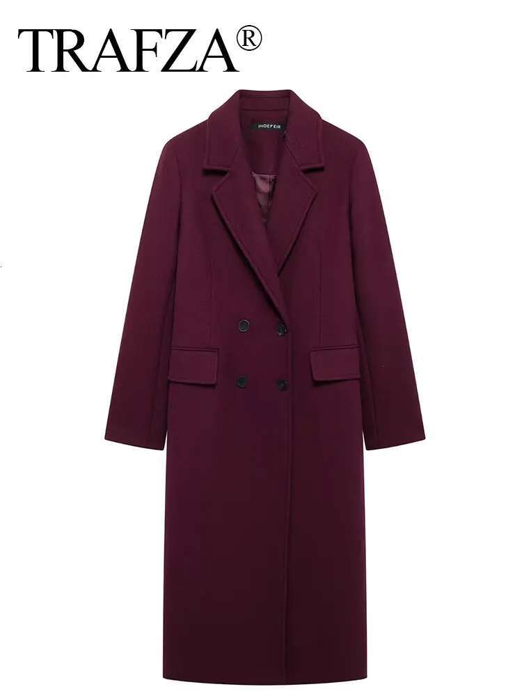 Women Elegant Bury Woolen Coat Double Breasted Turn Down Collar Windbreaker Jacket Fashion Lady High Street Outerwear