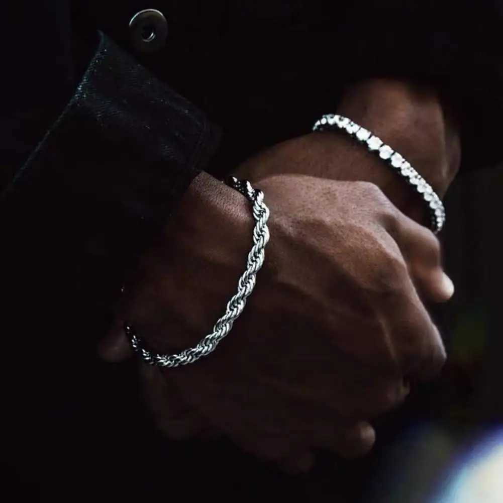 Silver 4MM Women Men chain Male Twisted Rope Bracelets Fashion Silver Jewelry Silver Plated Twisted Chain Bangle Chain BraceletXJ250109