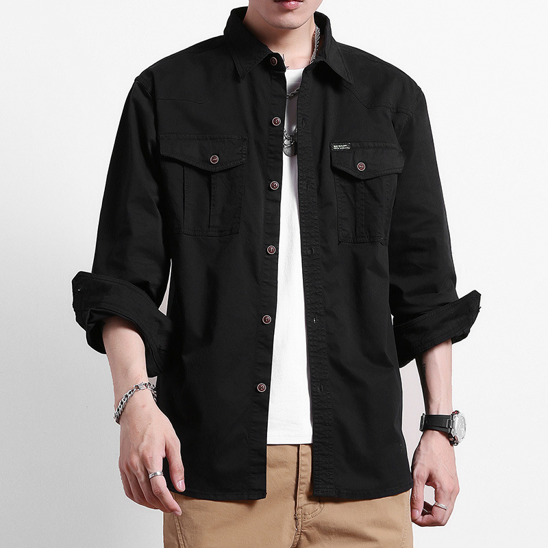 C8891 Spring and autumn men's shirt men's non-iron black jacket thin style high-end drape business long sleeve trendy casual