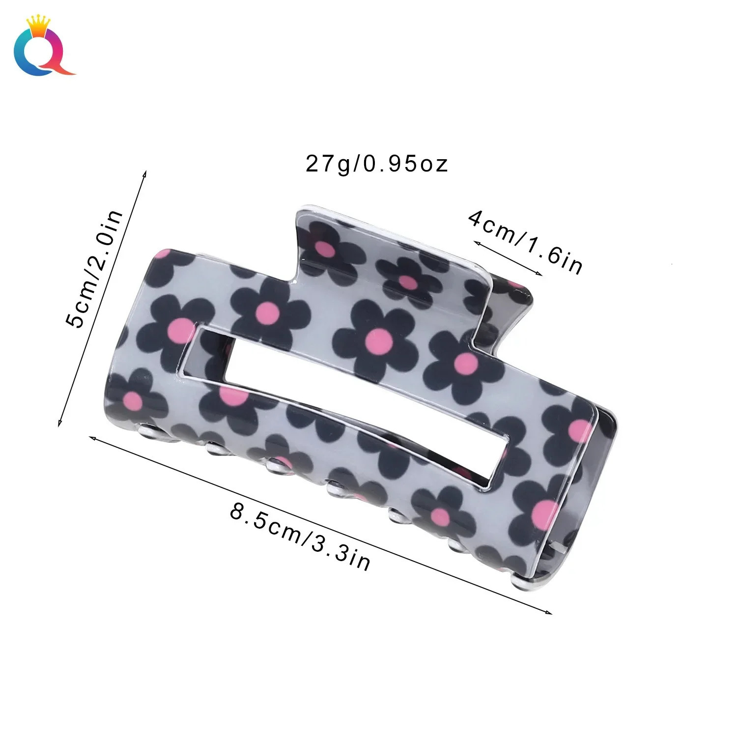 8.5cm Flower Printed Square Hair Clip Fashionable Simple Hairpin for Womens Back of Head Shark Clip Holiday Headdress Gift 250103