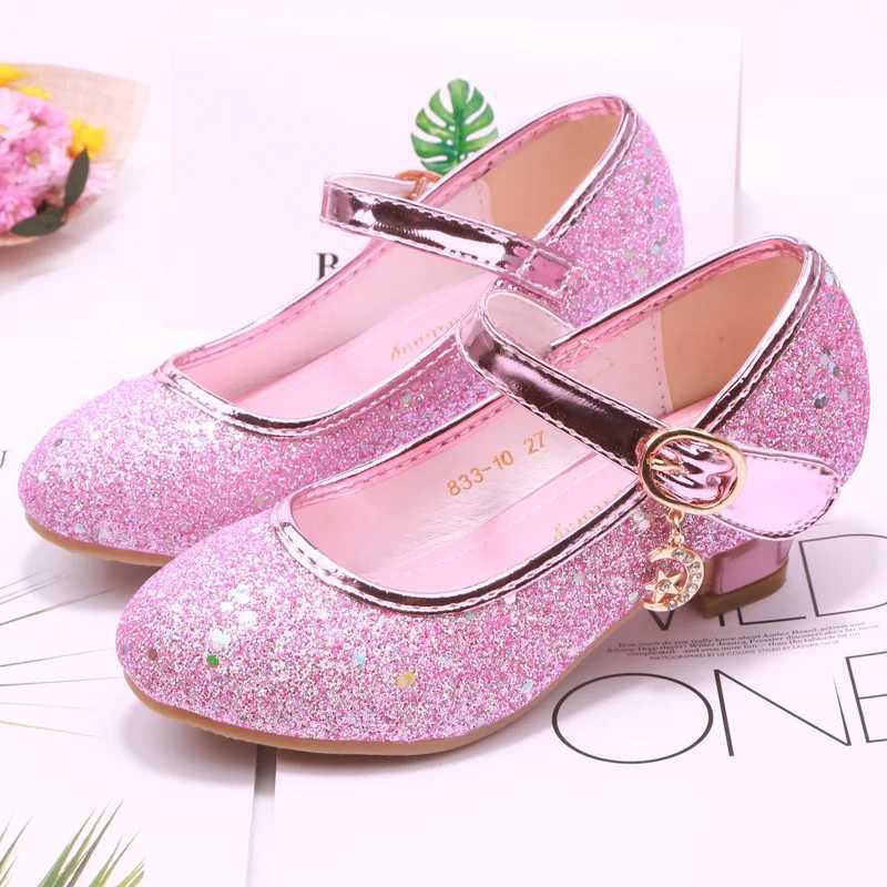 Unicus Girls High Heels Childrens Leather Shoes Little Princess Single Shoes Glitter Student Dance Performance Gift W250108
