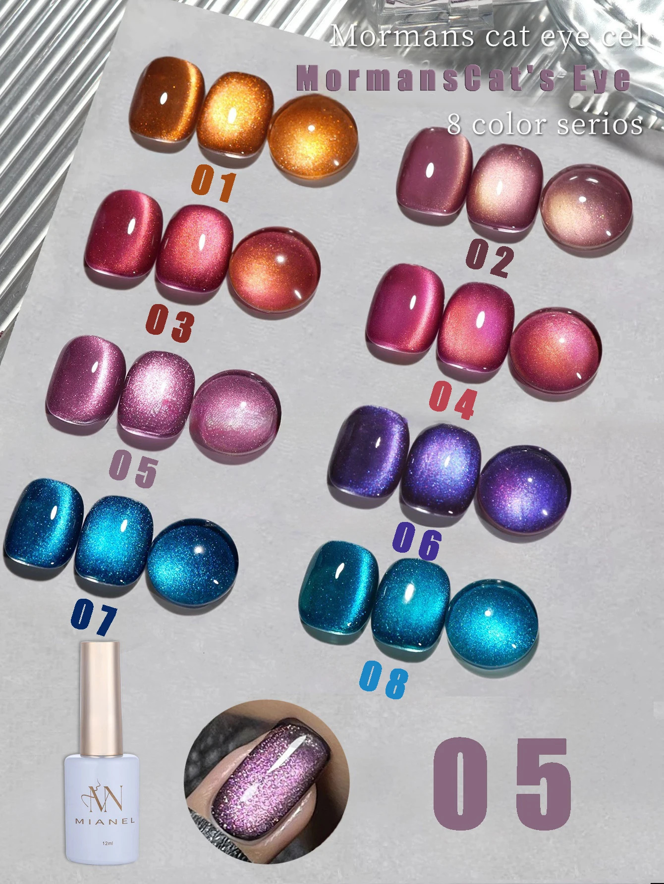 MIANEL 12ML/PCS Japanese Style Explosive Moormans Crystal Cat Eye Gel Nail Polish Flash Mirror Glass Bead Cat magnetic gel 250107