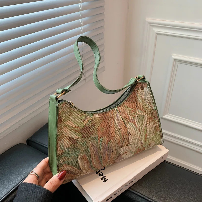 Fashion Vintage Women Oil Painting Shoulder Bags Ladies Simple Flower Female Armpit Hobos Bags Small Clutch Handbag 250106