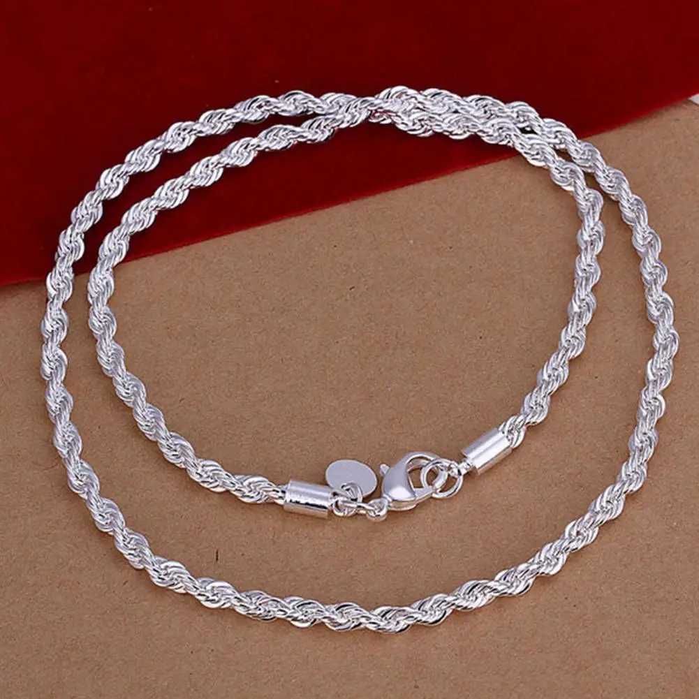 Silver 4MM Women Men chain Male Twisted Rope Bracelets Fashion Silver Jewelry Silver Plated Twisted Chain Bangle Chain BraceletXJ250109