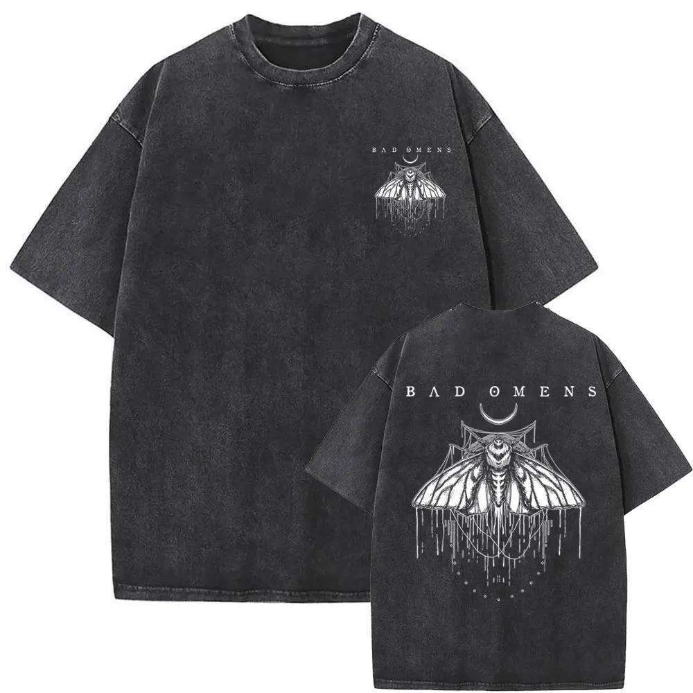 Washed Vintage Bad Omens Print T-shirt Funny Moth Graphic Ts