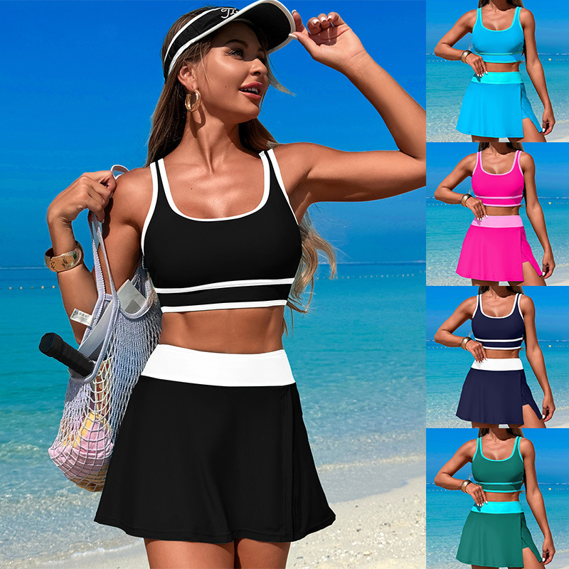 Quick dry new 2025 new bikini hot spring women's beach sports skirt split designer Huludao swimsuit