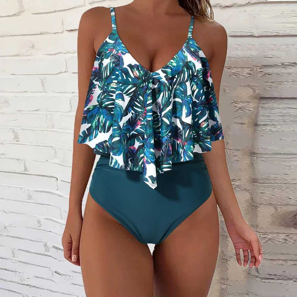 Tankini One Piece Swimsuit Women Plus Size Swimsuit Bathing Suit Ruff Halter Beachwear Monokini One Piece Swimwear Women 2024XJ240108