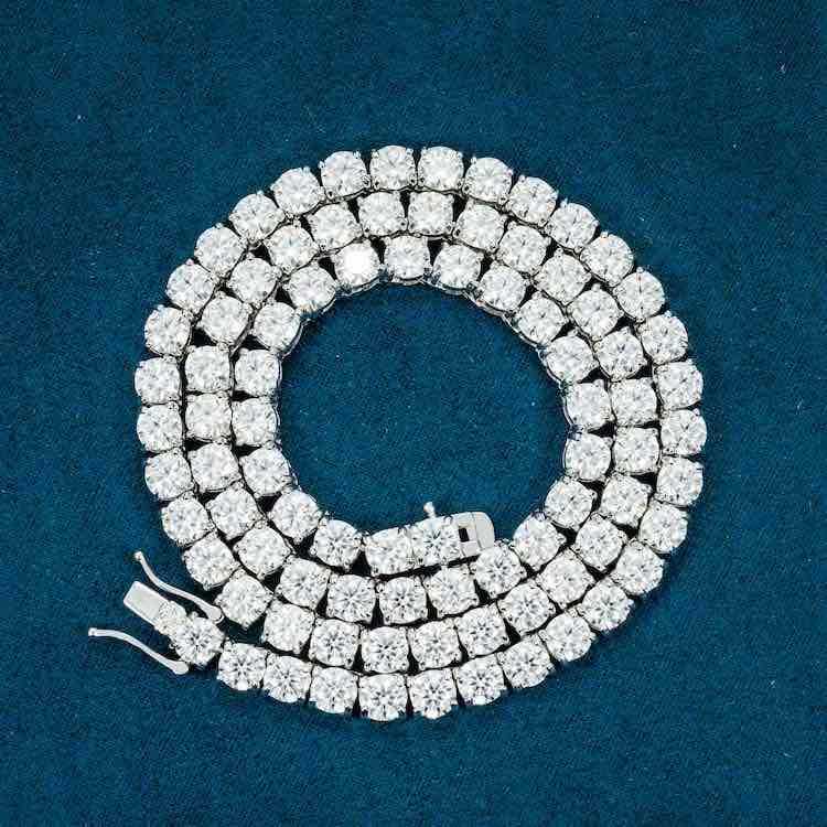 Precious round cut hip hop tennis necklace for women in moissanite diamond crafted in 14KT White gold with VVS clarity