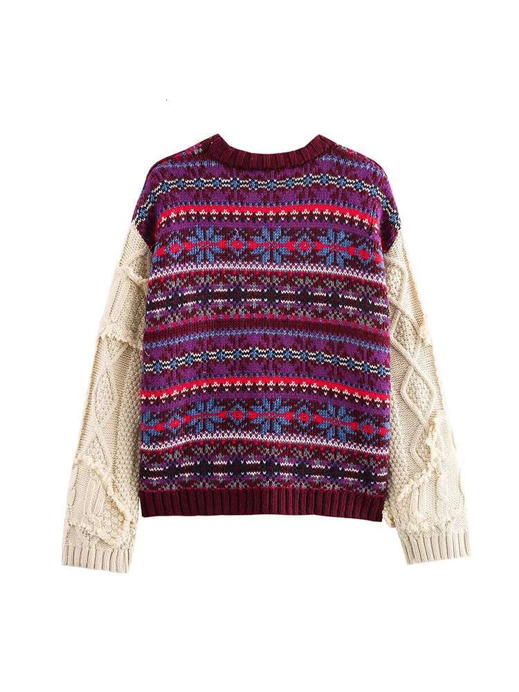 2024 European American Style Autumn And Winter New Lazy High-End Retro Fair Isle Jacquard Knit Sweater For Women