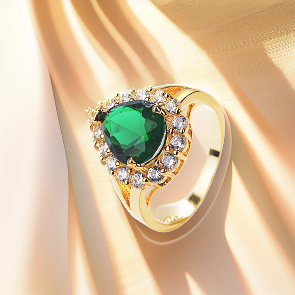 Hurrem Sultan Ring with Emerald Turkish Handmade Jewelry Small Drop Shape Pear Cut Emerald and Round Cut Topaz Ring 250106