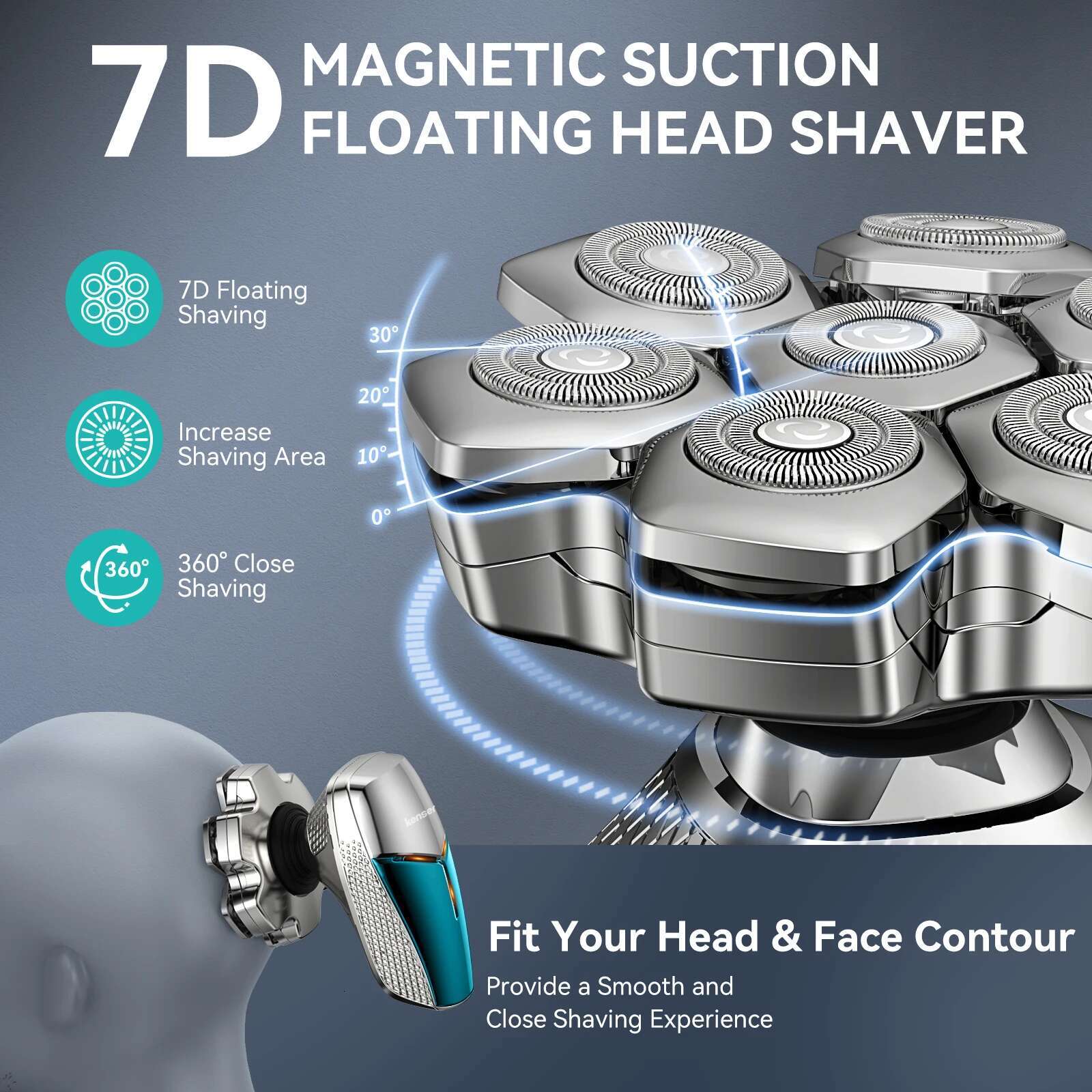 KENSEN 5 in 1 Electric Shaver Magnetic 7D ating Blade Men's Grooming Kit Rechargeable Head Shaving hine Beard Trimmer