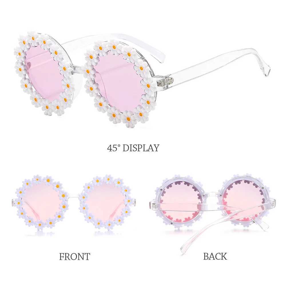 1Pc Retro Fashion Daisy Sunglasses Womens Novel Round Frame Flower Sunglasses Festival Par Disco Shadows Adult Children W250109