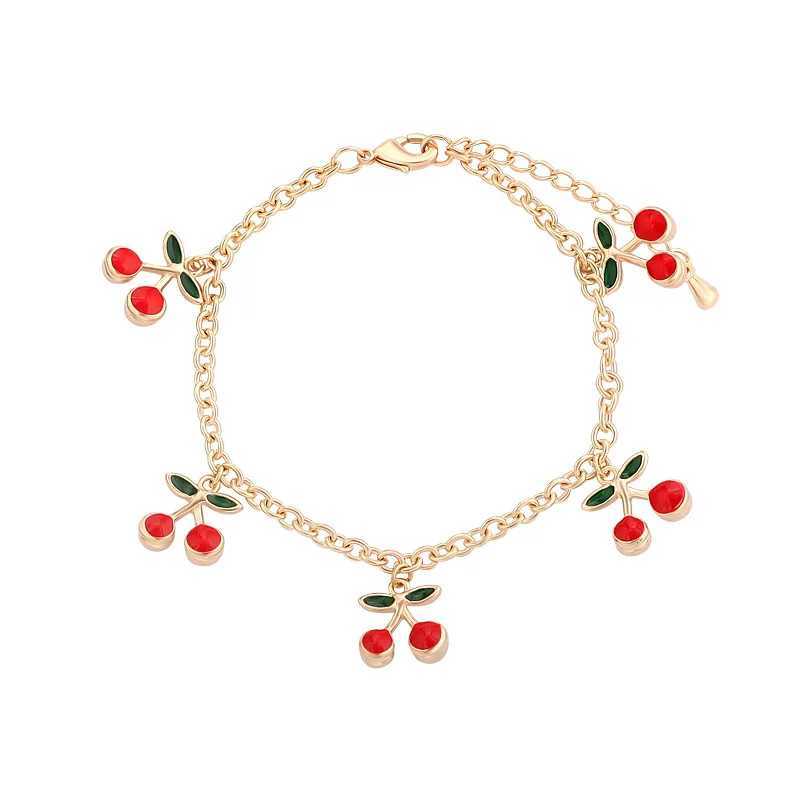 Fashion Charm Red Cherry Gold Chain Bracelets for Women Gold Color Adjustable Bracelet Anklet Jewelry Party GiftsXJ250109