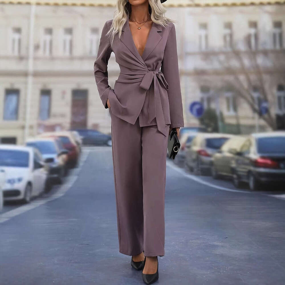 Fashion Suit For Women In Spring Autumn, New European American Loose Fit, Slim High-End, Cool And Casual Pants Two-Piece Set
