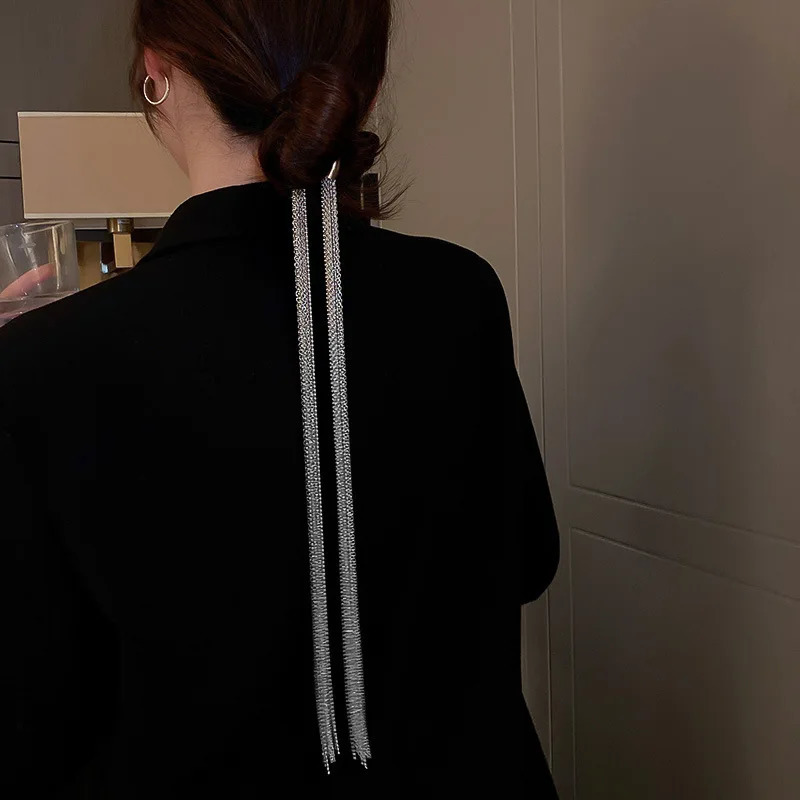 FYUAN Fashion Silver Color Chain Hairpin Braid Headband Long Tassel DIY Hairwear Accessories Statement Jewelry 241228