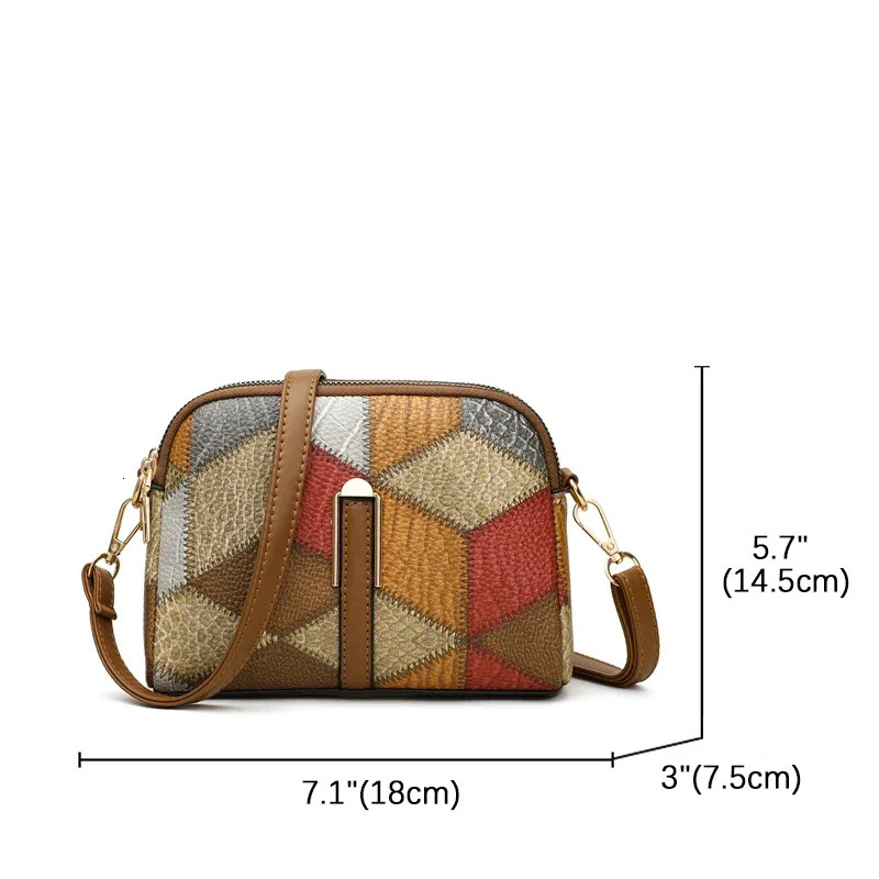XOUHAM Color Block Shoulder Bags for Women National Style Double Zipper Crossbody Bag Ladies PU Leather Wallet Fashion Handbags 250106