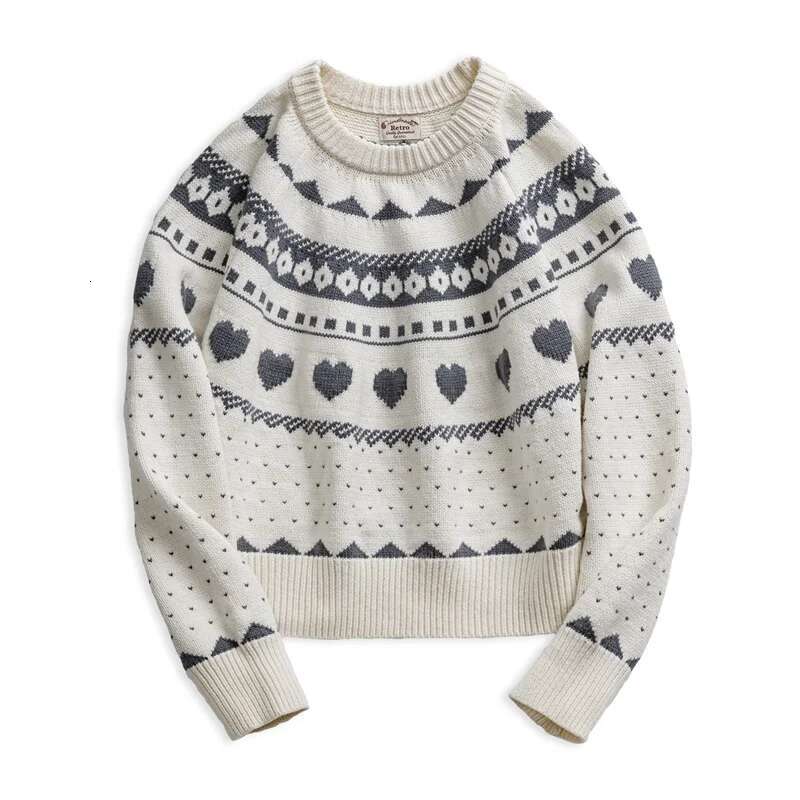 Maden Women Black Fair Isle Knitting Sweater Autumn Winter Long Sleeve Round-Neck Warm Bottoming Shirt Stretch Pullover Jumpers