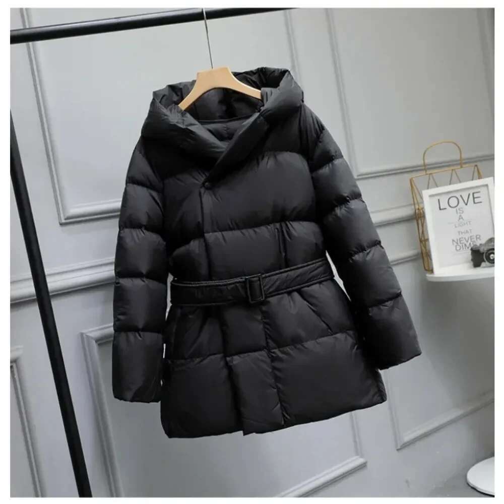 2024 New With Belt Large Hooded Parka Women's Down Jacket Warm Casual Winter Coat Women