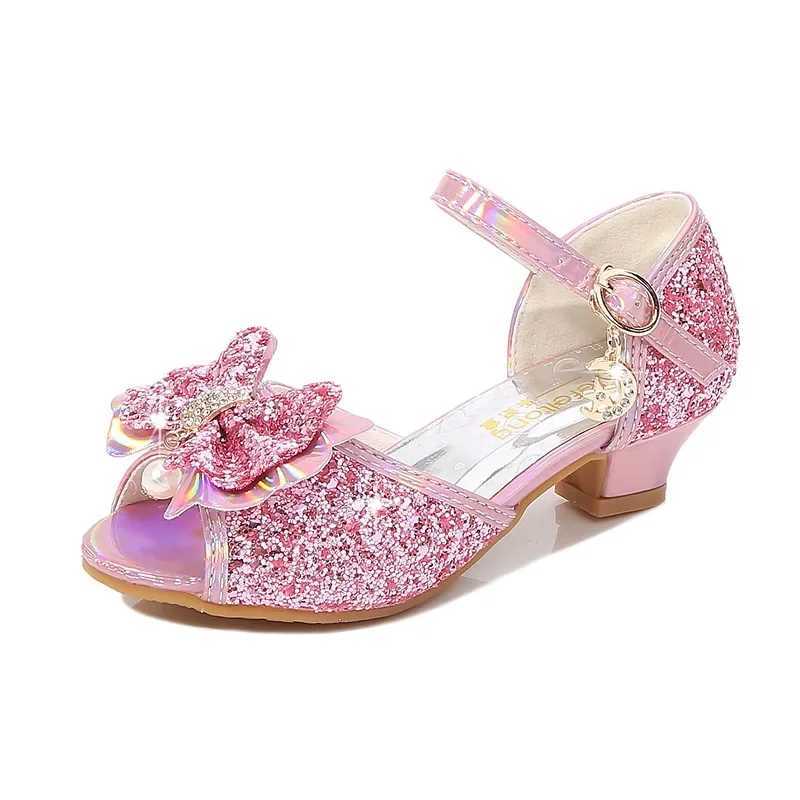 Childrens Princess Wedding Leather Shoes Summer Classic Bow Girls Crystal Sandals Sparkling Par Dance Childrens High Heels W250108