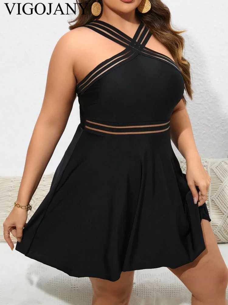VigoJany 2025 Black 2 Piece Plus Size Dr Swimwear Women Strapped Large One Piece Swimsuit Beach Chubby Big Bathing SuitXJ240108