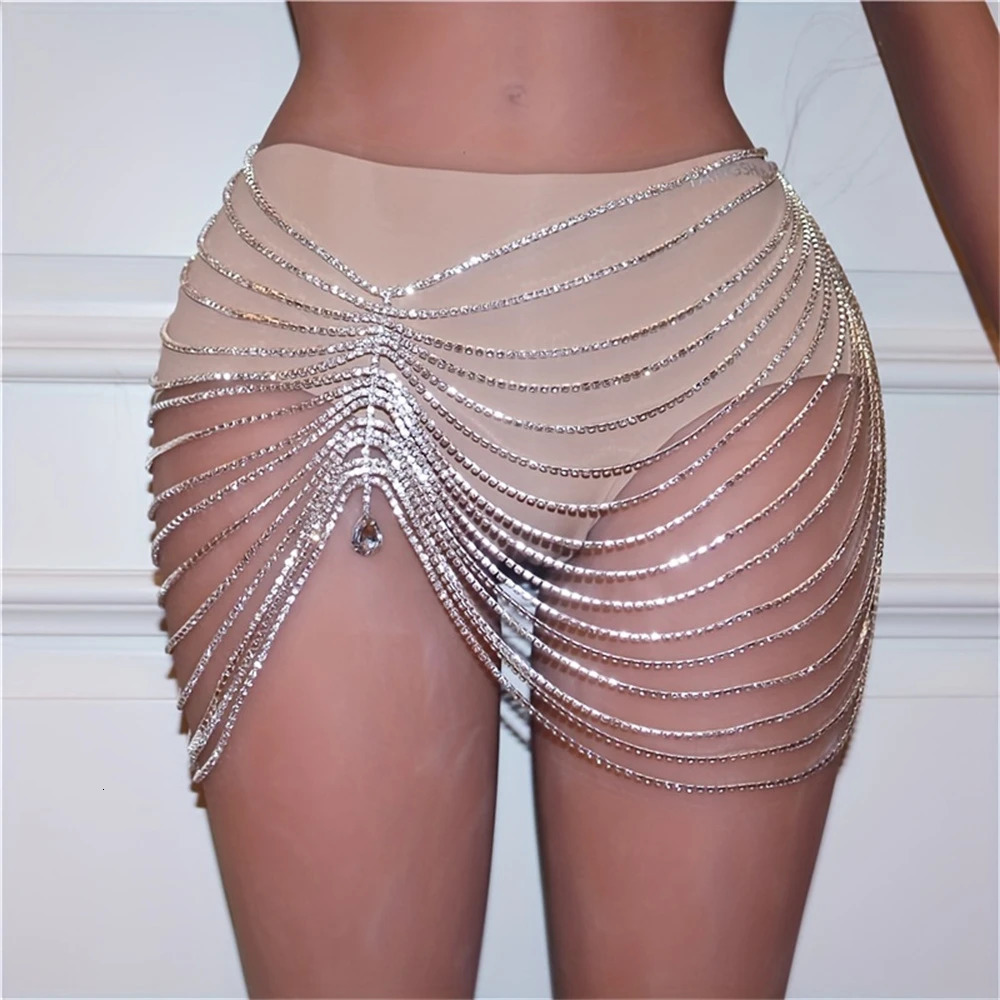 Personalized Sparkling Tassel Crystal Waist Chain Water Drop Pendant Nightclub Party Bikini Rhinestone Waist Chain Body Chain 250107