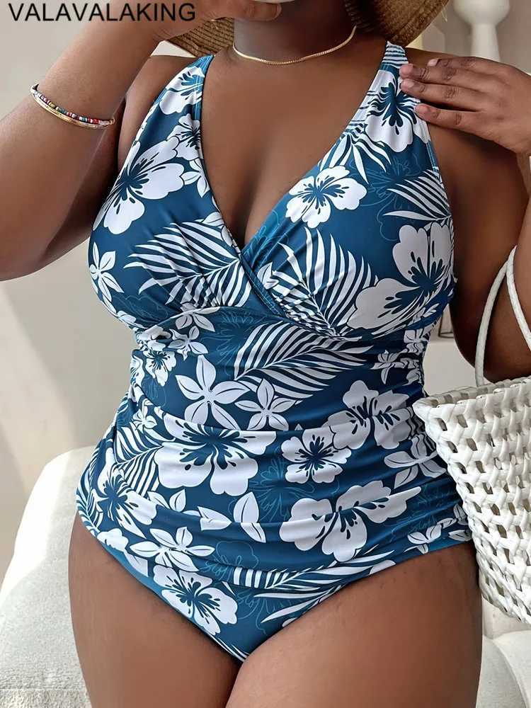 2025 Print Strapped Plus Size Swimwear Women Push UP Lady Large One Piece Swimsuit Brazilian Chubby Beach Curvy Bathing SuitXJ240108