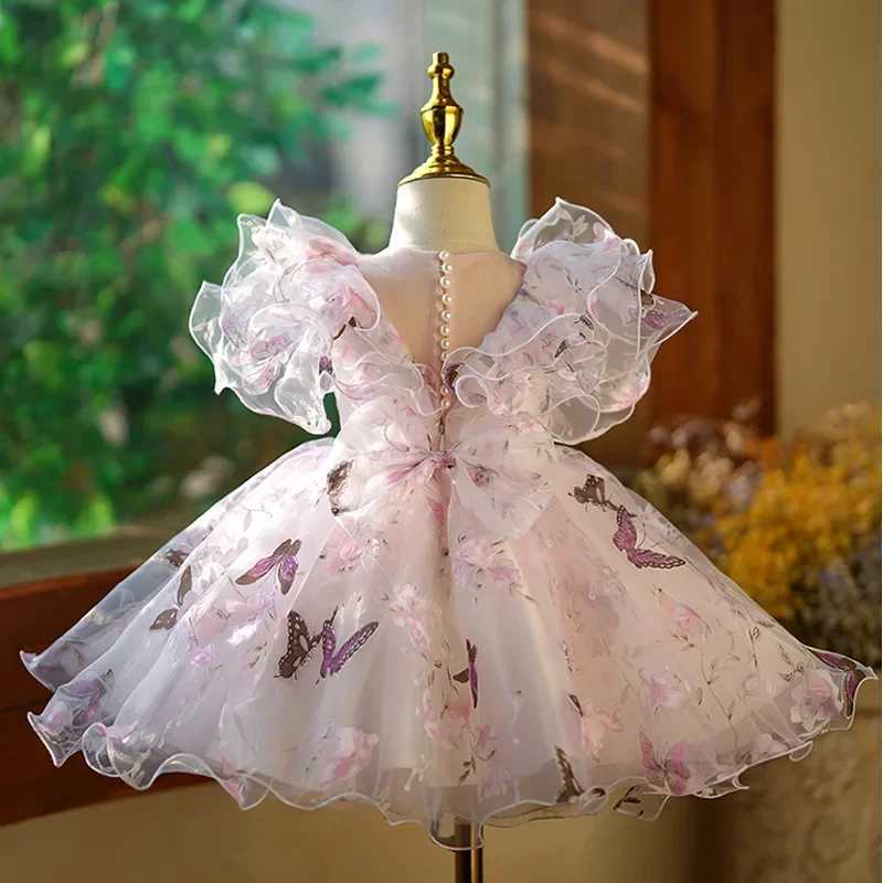New Flower Girl Dresses For Weddings Kids Bow Design Fairy Princess Ball Gown Children Birthday Par Clothes Baby BaptismXJ250108