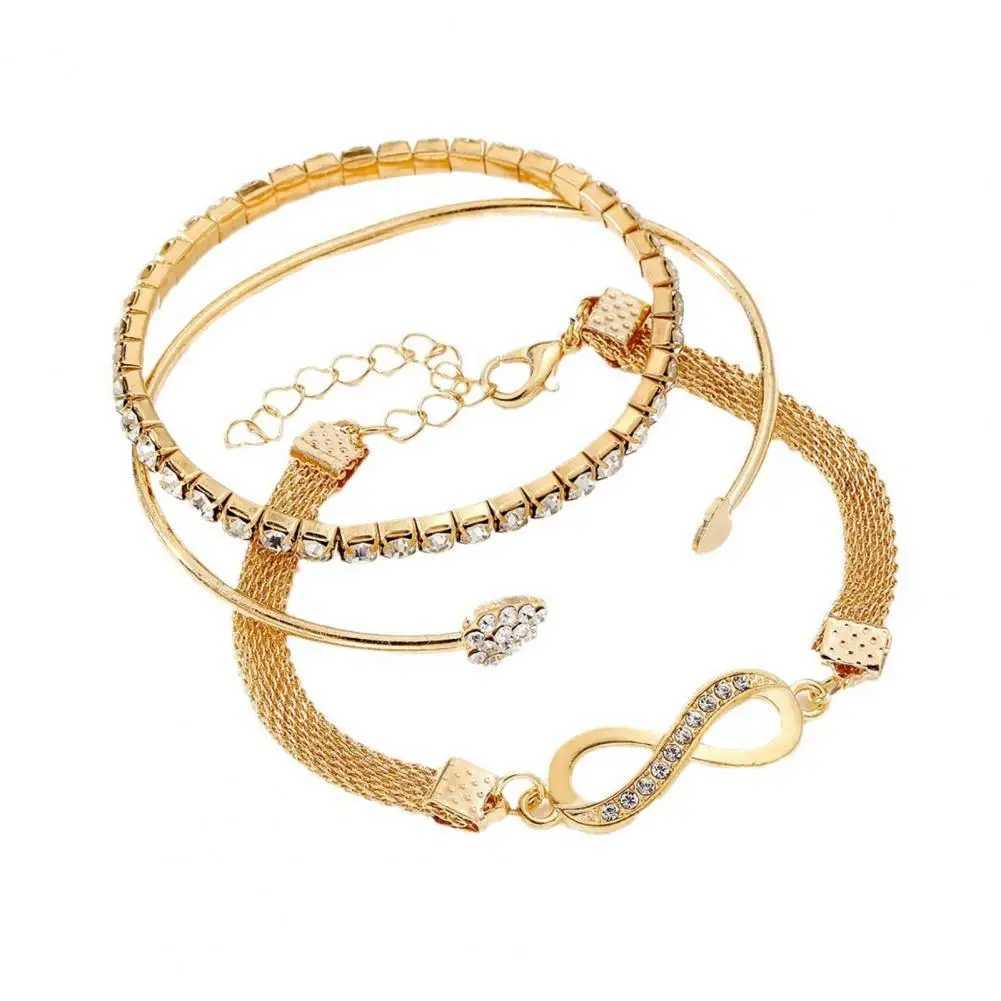 3 Pcs/Set Women Bracelets Rhinestone Hollow Infinite Symbol Heart Adjustable Stackable Wrist Jewelry Party Wedding Bangle SetXJ250109