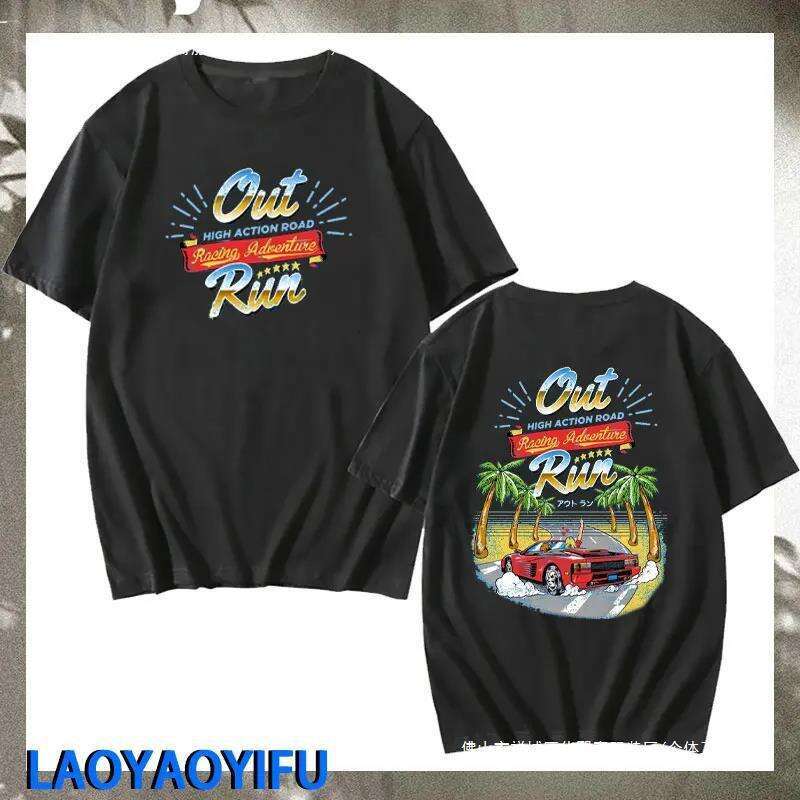 90s Vintage Out Run Top T Shirt Camisas Men Fashion Old Scho