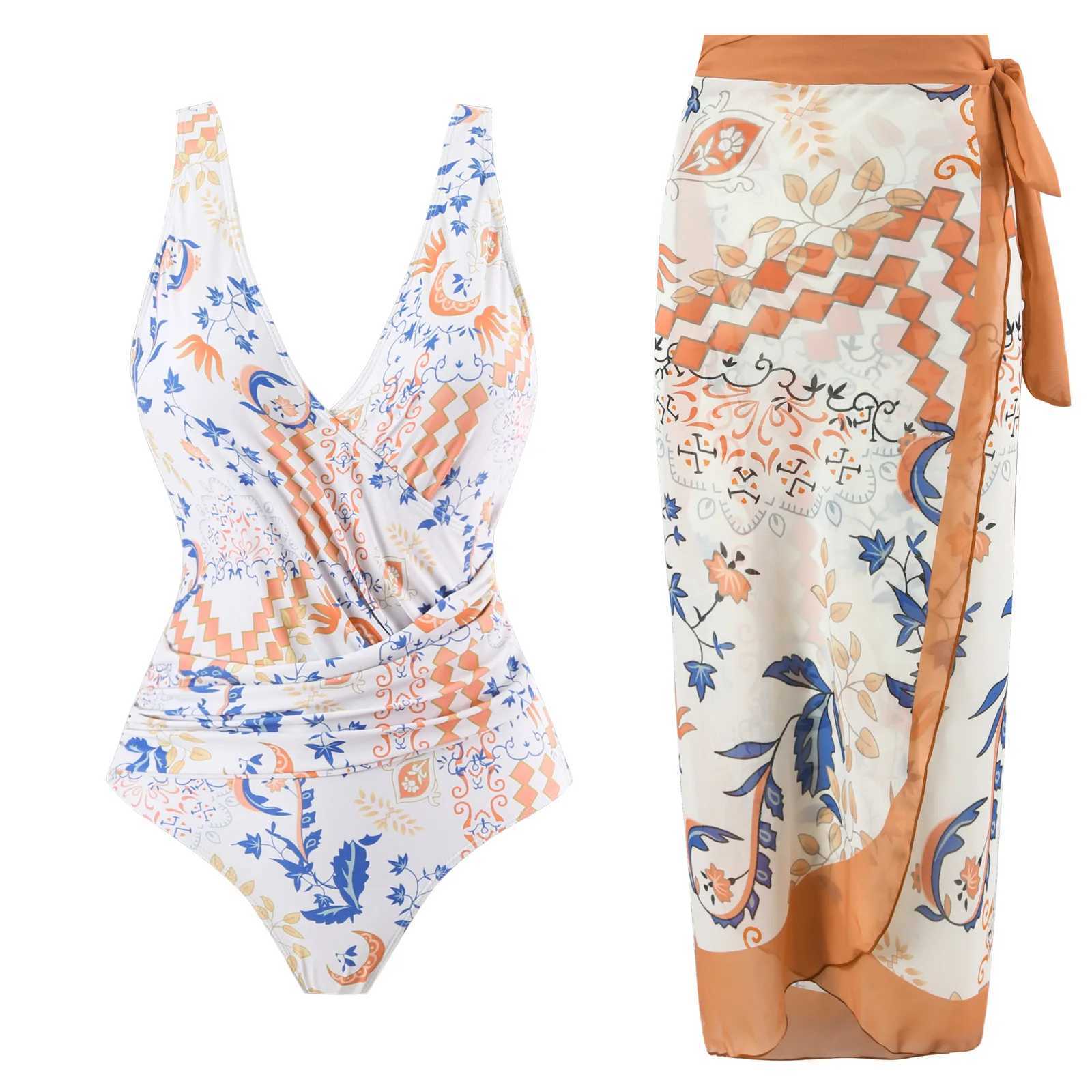 Women vintage sty one piece swimsuit for big breasts Monokini plus size tummy control bathing suit luxury swimwear with skirtXJ240108