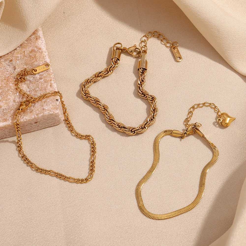 E.B.belle Blade Chain Figaro Chain Twists Chain Bracelet 18K Gold Plated 316L Stainl Steel Jewelry Womens Hand BraceletsXJ250109