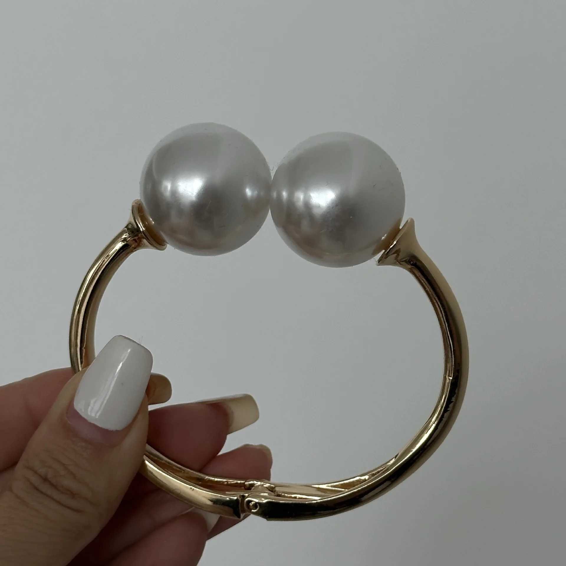 DIEZI Hip Hop Pearl Wide Cuff Bangles Punk Fashion Gold Silver Color Geometric Spring Bangles For Women Bracelet Men JewelryXJ250109